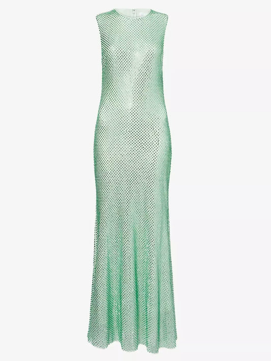 Mint Green Rhinestone-Embellished Mesh Maxi Dress - Dresses
