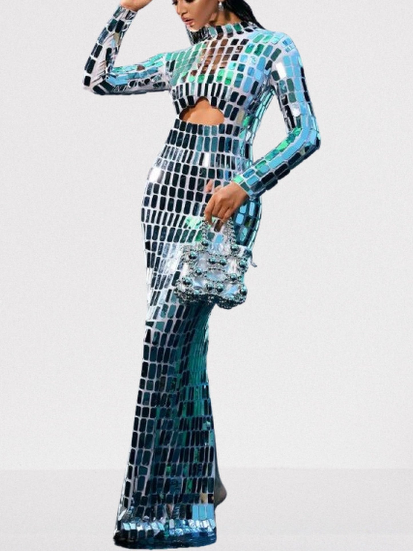 Mirror Applique Embellished Cut-Out Maxi Dress - Dresses