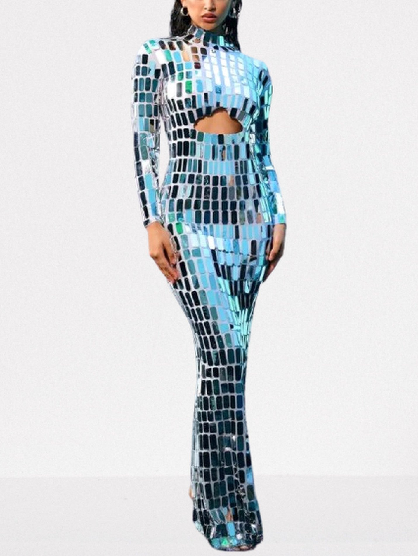 Mirror Applique Embellished Cut-Out Maxi Dress - S - Dresses