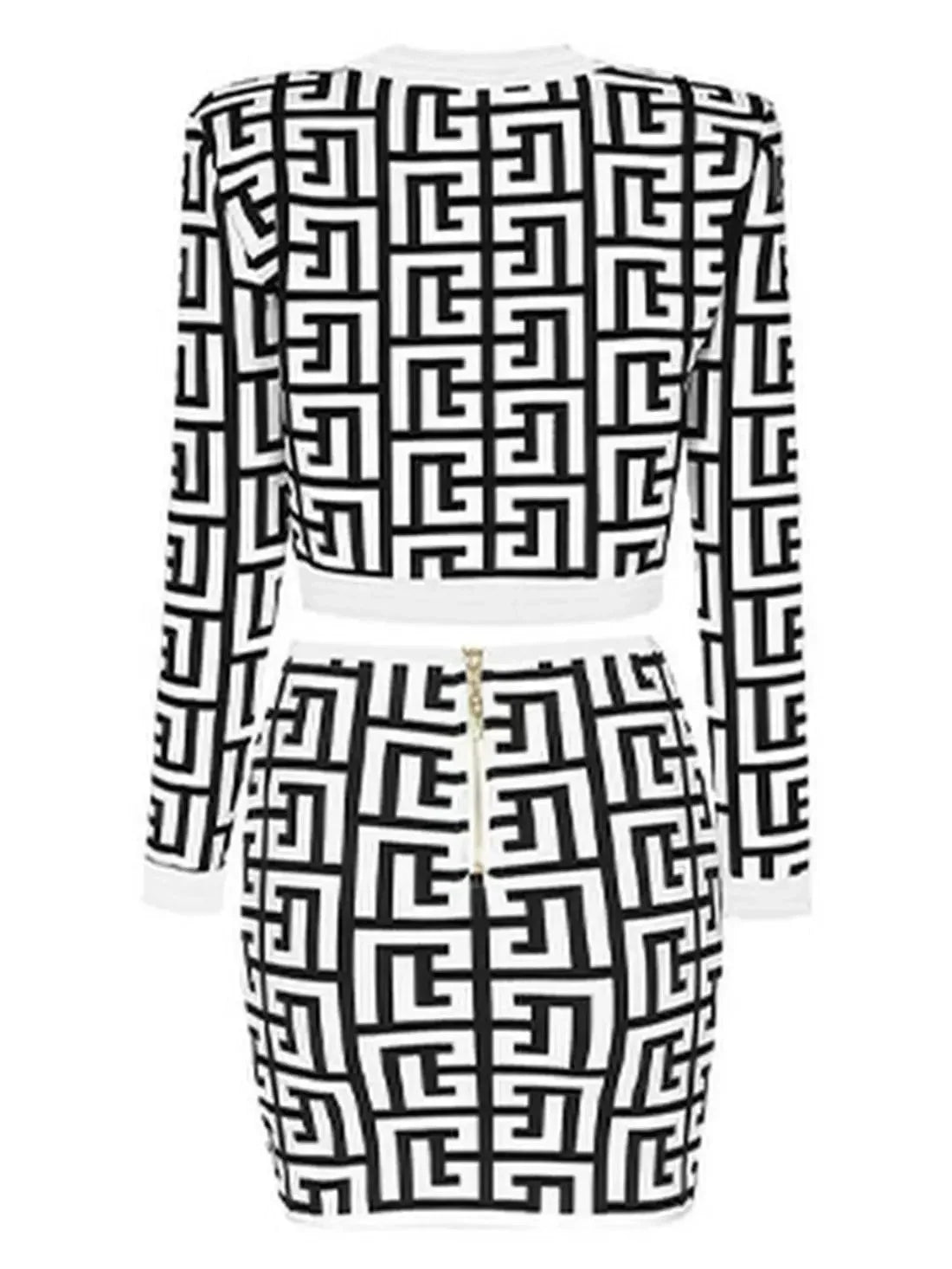 Monogram Cropped Halter Cardigan and Skirt Set - Suits & Sets