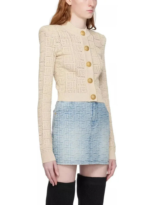 Monogram Knit Cardigan in Beige - Sweaters & Knitwear