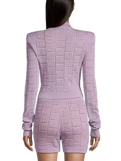 Monogram Knit Cardigan in Lilac - Sweaters & Knitwear