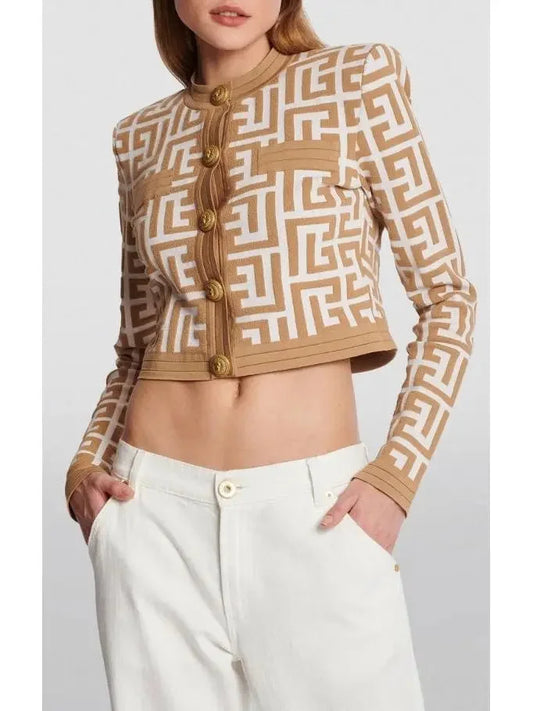 Monogram Knit Cropped Cardigan - Sweaters & Knitwear