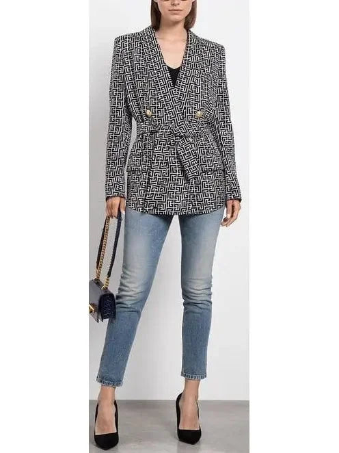 Monogram Printed Jacket with Shawl Collar - Jackets