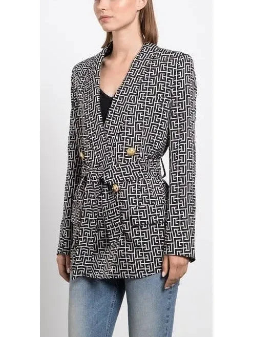 Monogram Printed Jacket with Shawl Collar - Jackets