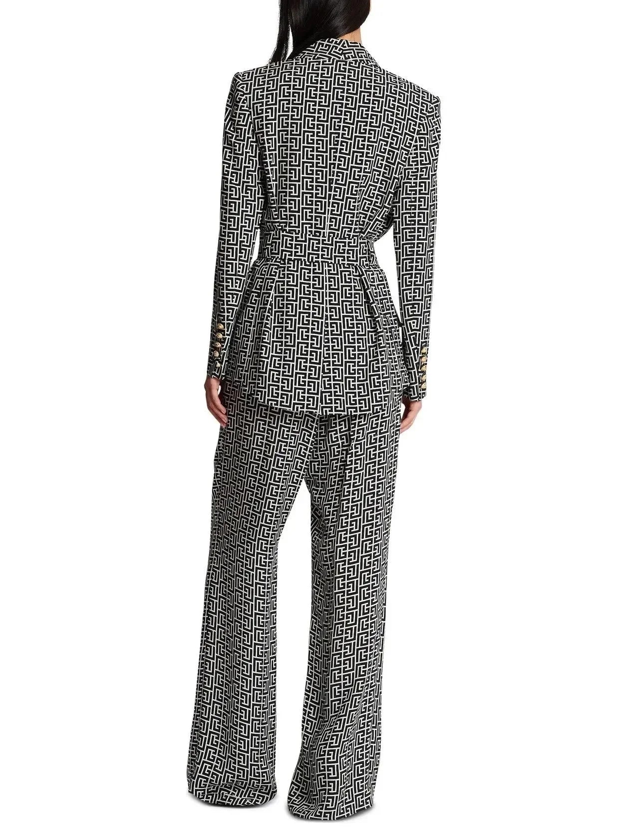Monogram Printed Jacket with Shawl Collar - Jackets