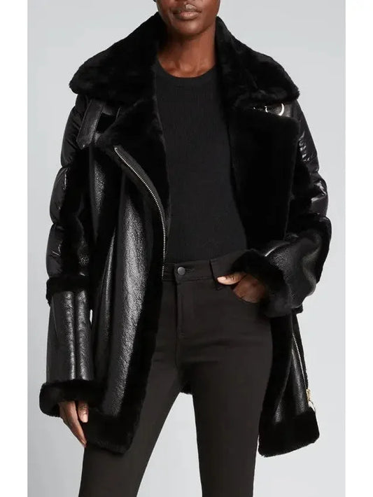 Montmartre Shearling Aviator Down Puffer-Back Jacket Black - Jackets