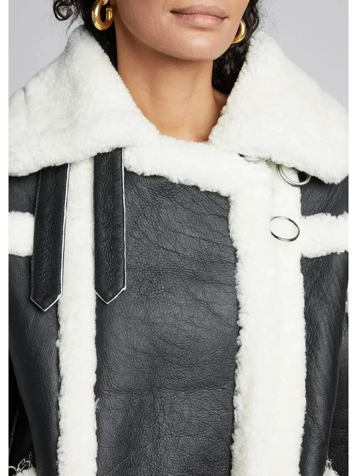 Montmartre Shearling Aviator Down Puffer-Back Jacket Black and White - Jackets