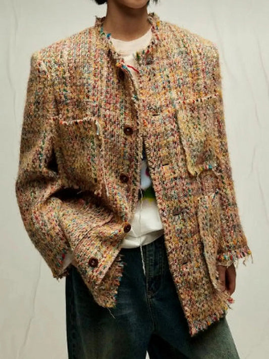 Multi-Pocket Single-Breasted Tweed Jacket - Jackets
