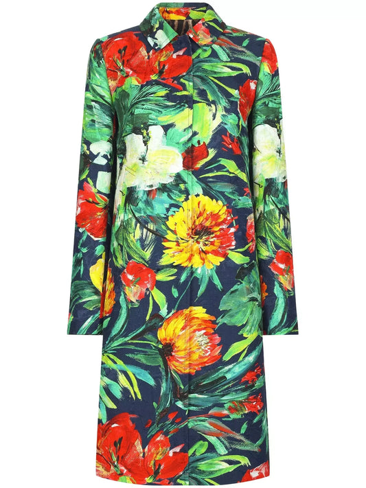 Multicolor Floral Print Single-Breasted Coat - Coats