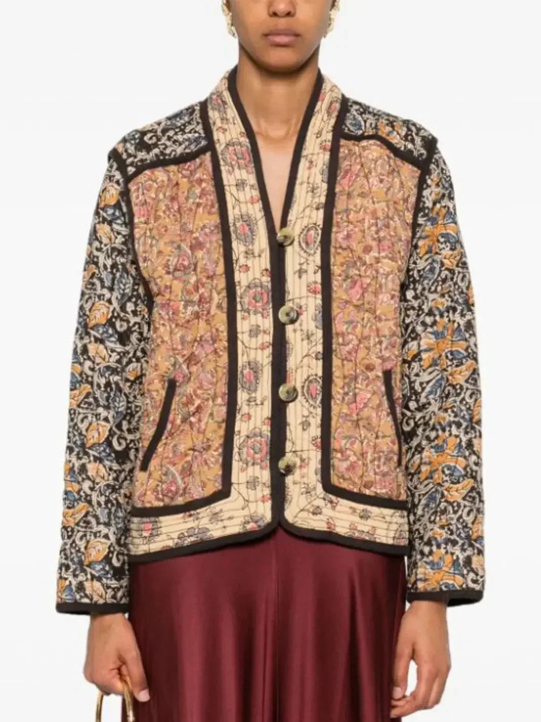Multicolor Floral-Printed Jacket with Detachable Vest - Jackets