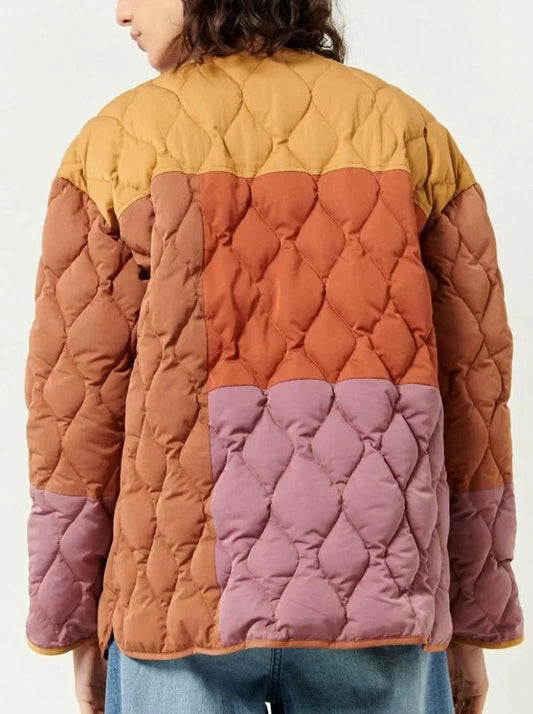 Multicolor Quilted Color-Block Patchwork Jacket - Jackets