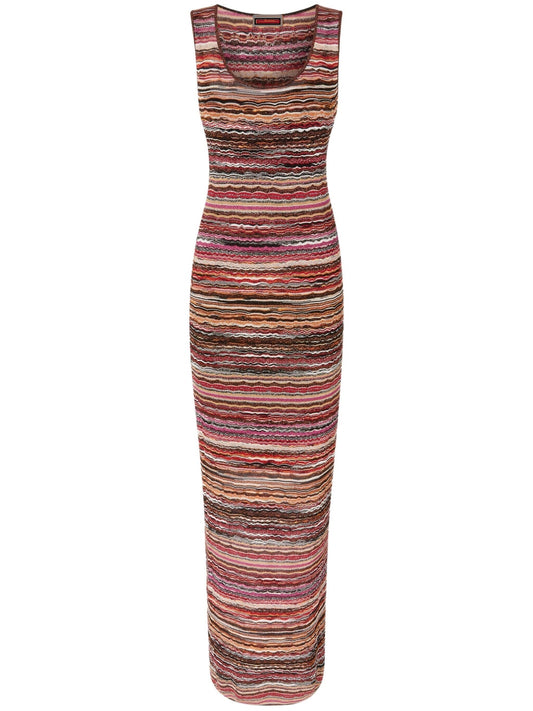 Striped sleeveless maxi dress from the Multicolor Wave Knit Long Stretch Tank Dress collection