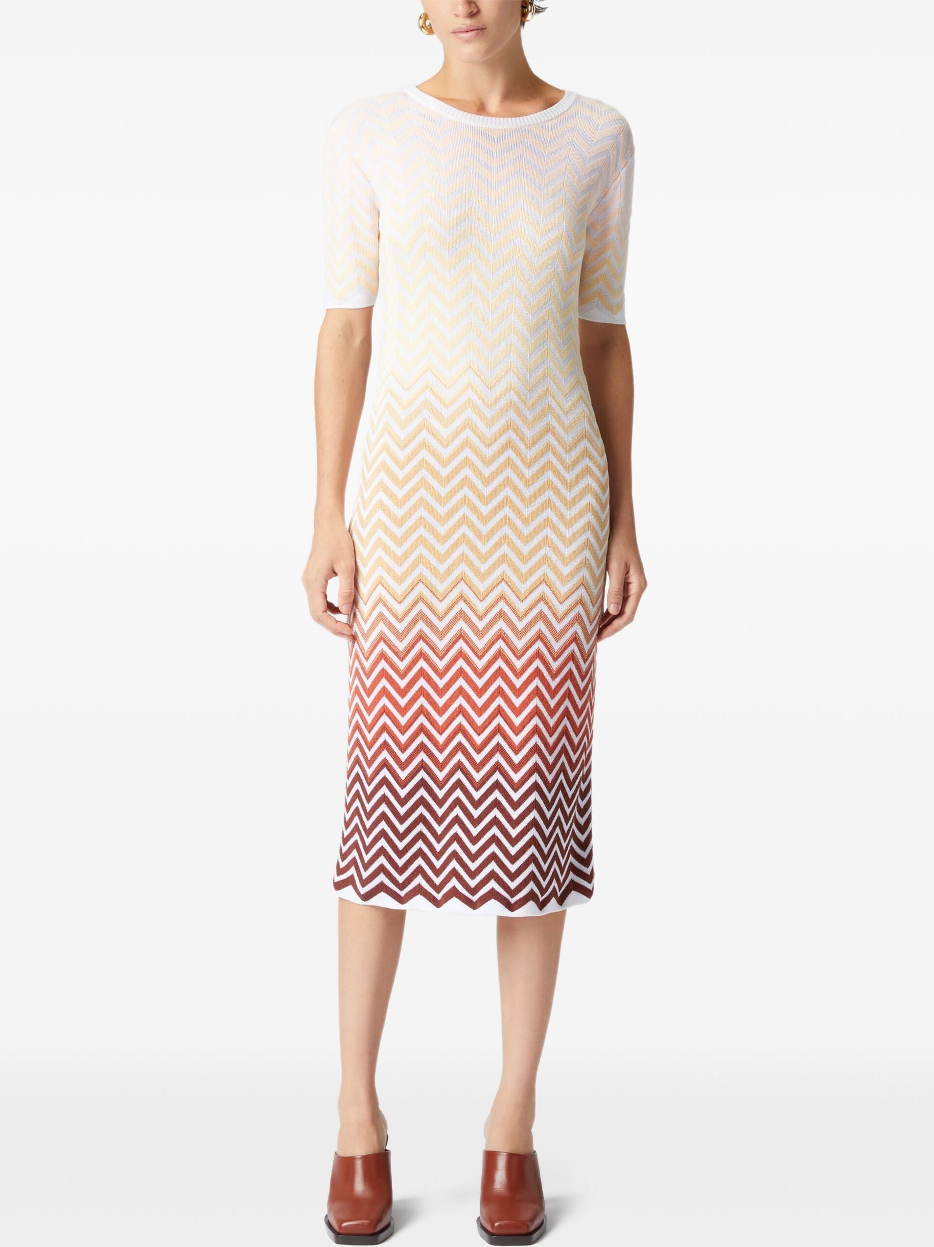 Multicolor Zig-zag Knit Dress Colorful Pattern Midi Dress Multicolor Zig-zag Knit Dress Colorful Pattern Midi Dress