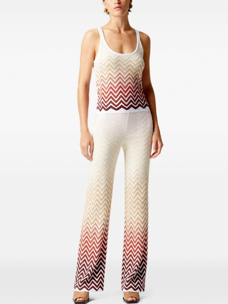 Multicolor Zig-Zag Knit Tank showcasing a stylish Chevron-patterned design in a pant set