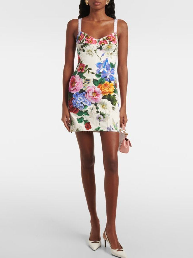 Multicolored Floral-Print White Mini Dress - Dresses