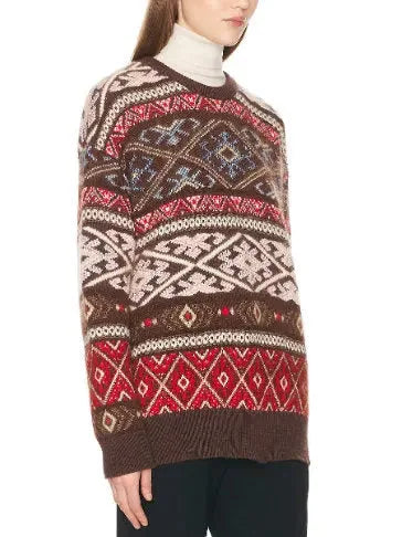 Multicolored Geometric Crew-Neck Wool-Blend Sweater - Sweaters & Knitwear