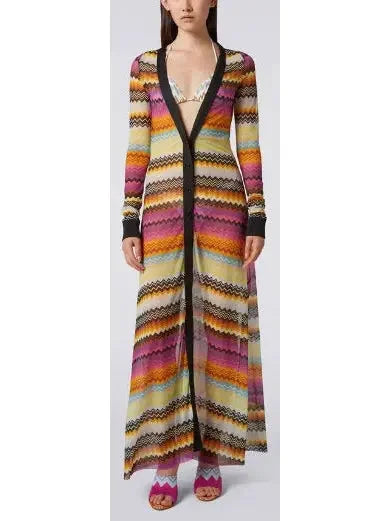 Multicolored Tulle Zigzag Cover up Cardigan Dress - Dresses
