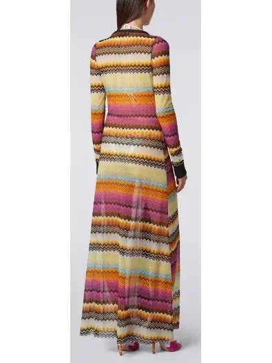 Multicolored Tulle Zigzag Cover up Cardigan Dress - Dresses
