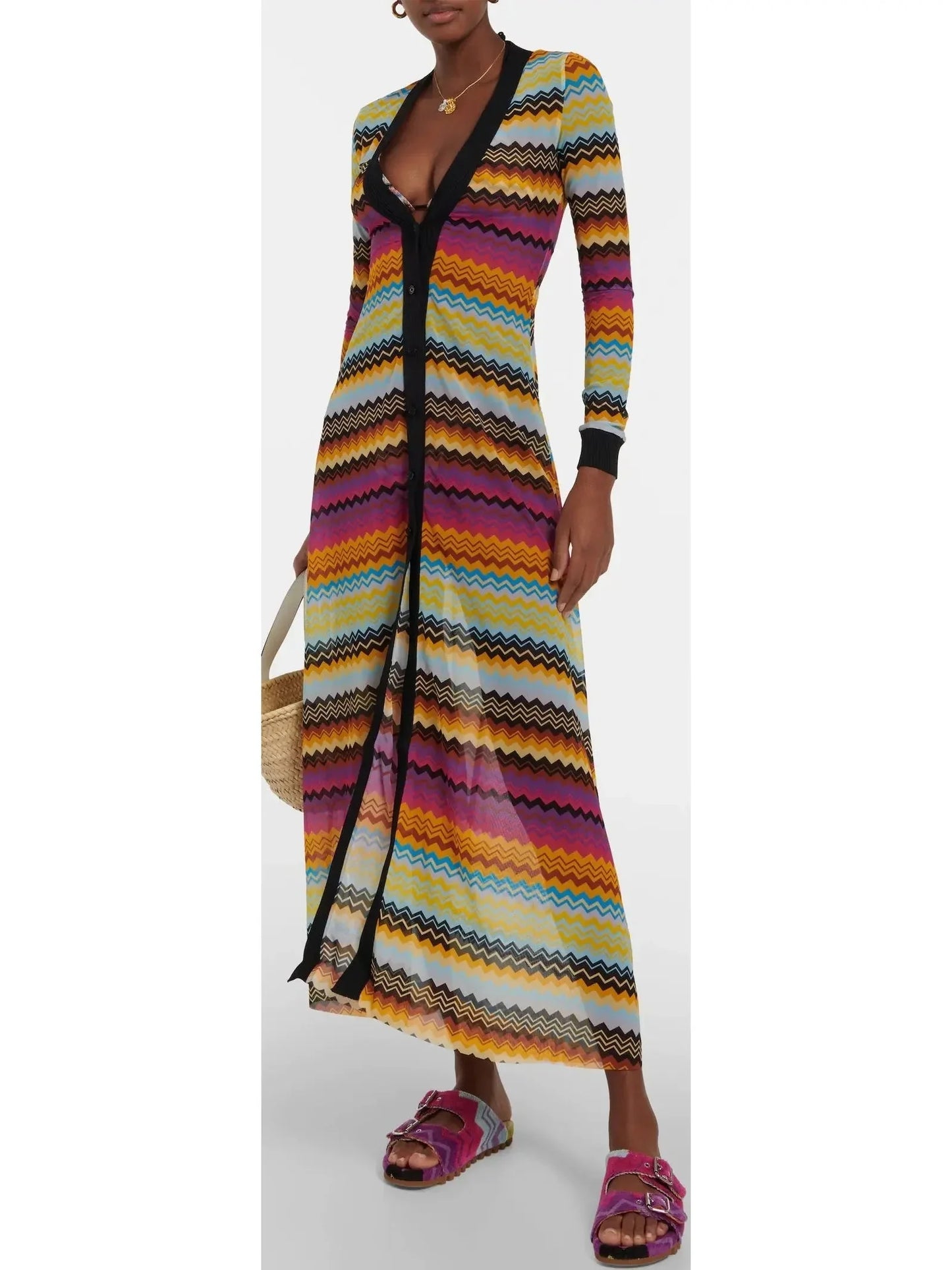 Multicolored Tulle Zigzag Cover up Cardigan Dress - Dresses