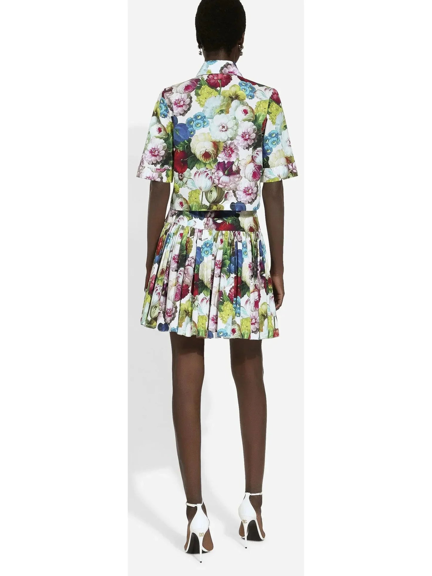 Nocturnal Flower Print Short Cotton Skirt - Skirts