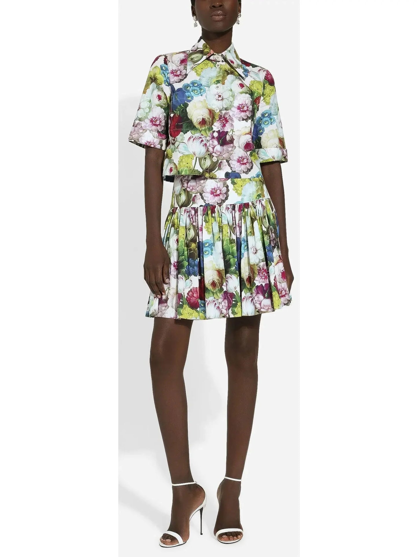 Nocturnal Flower Print Short Cotton Skirt - Skirts