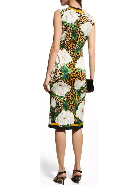 Ocelot-Print Sheath Midi Dress - Dresses