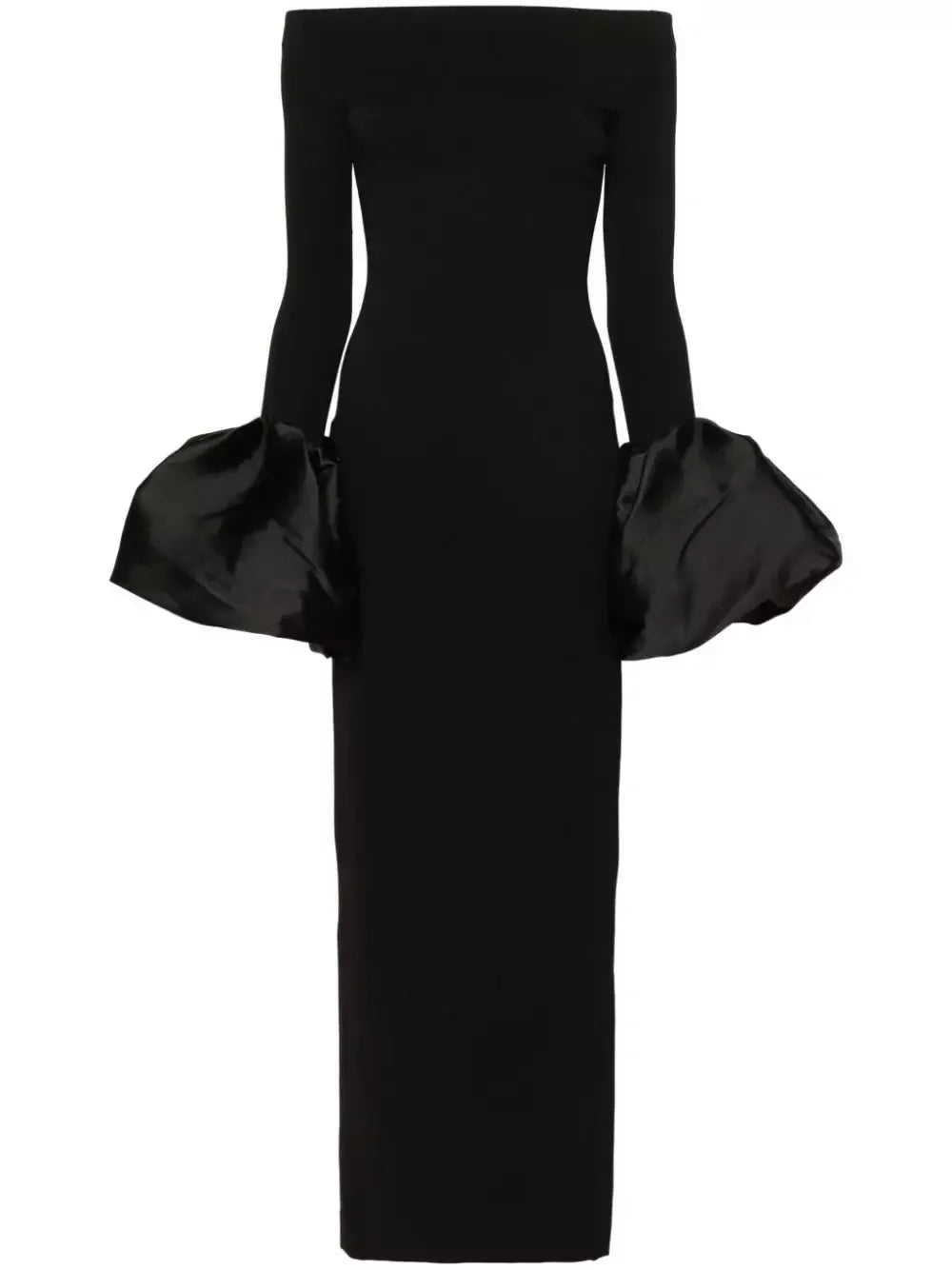 Off-Shoulder Gown with Oversized-Cuffs in Black - Dresses