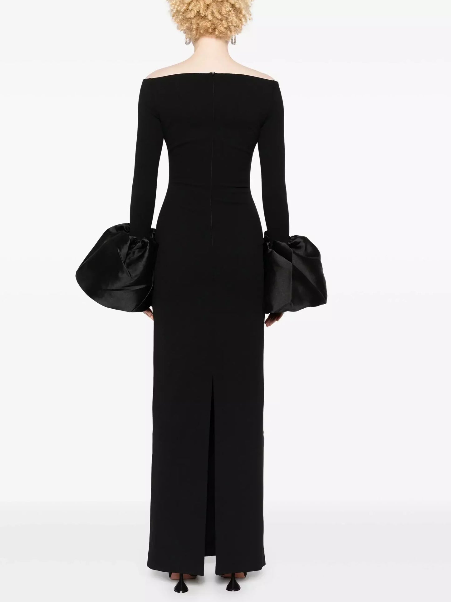 Off-Shoulder Gown with Oversized-Cuffs in Black - Dresses
