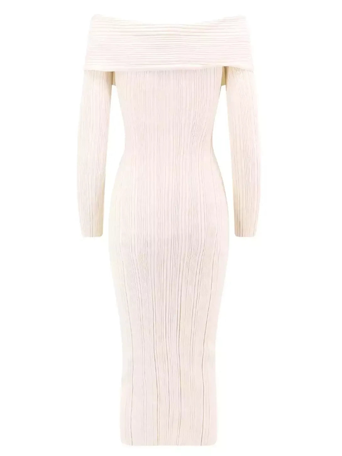 Off-Shoulder Ivory Knit Midi Dress - Dresses