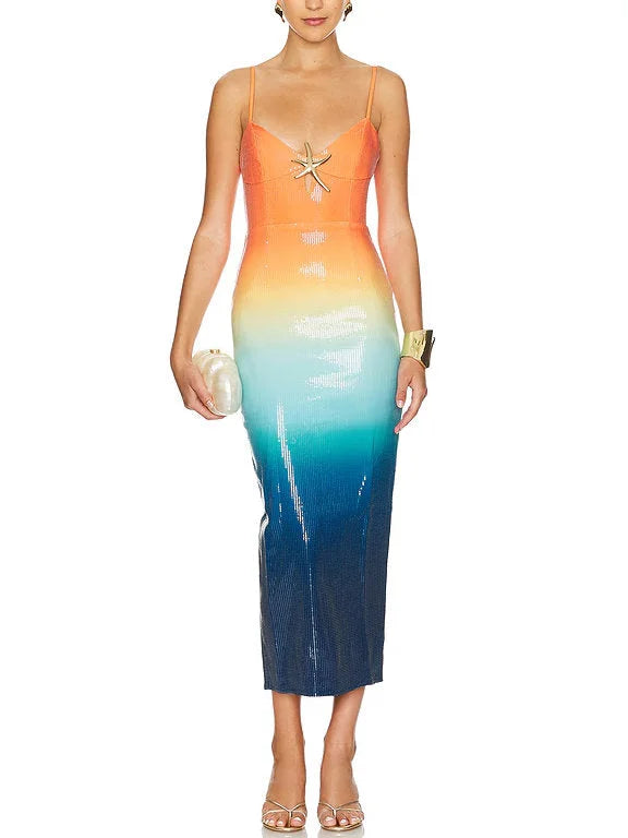 orange starfish dress Leslie Amon Resort Collection