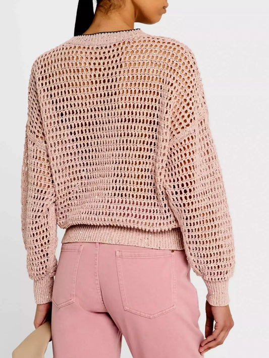 Open-Knit Pink Crew-Neck Sweater - Sweaters & Knitwear