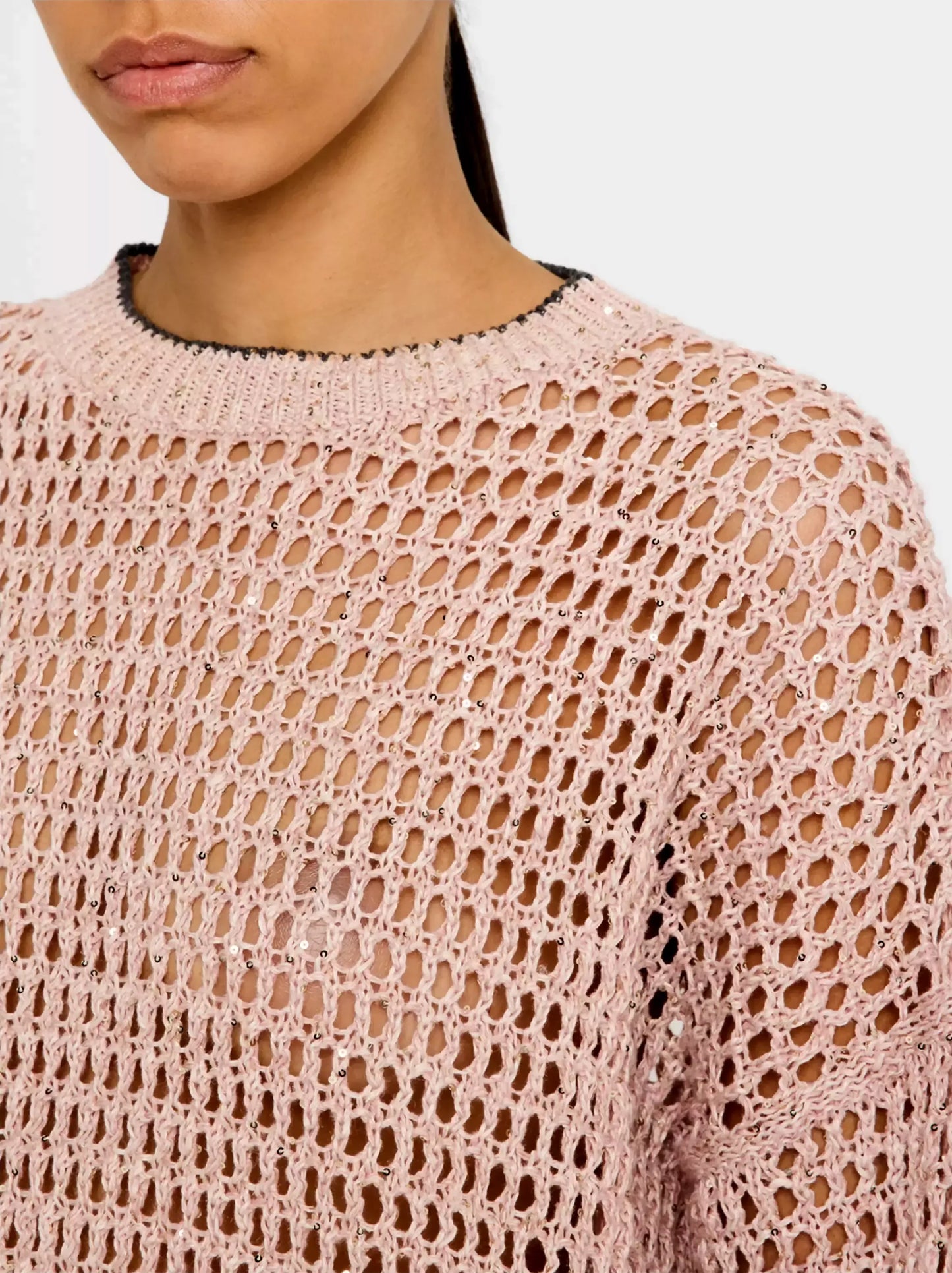 Open-Knit Pink Crew-Neck Sweater - Sweaters & Knitwear