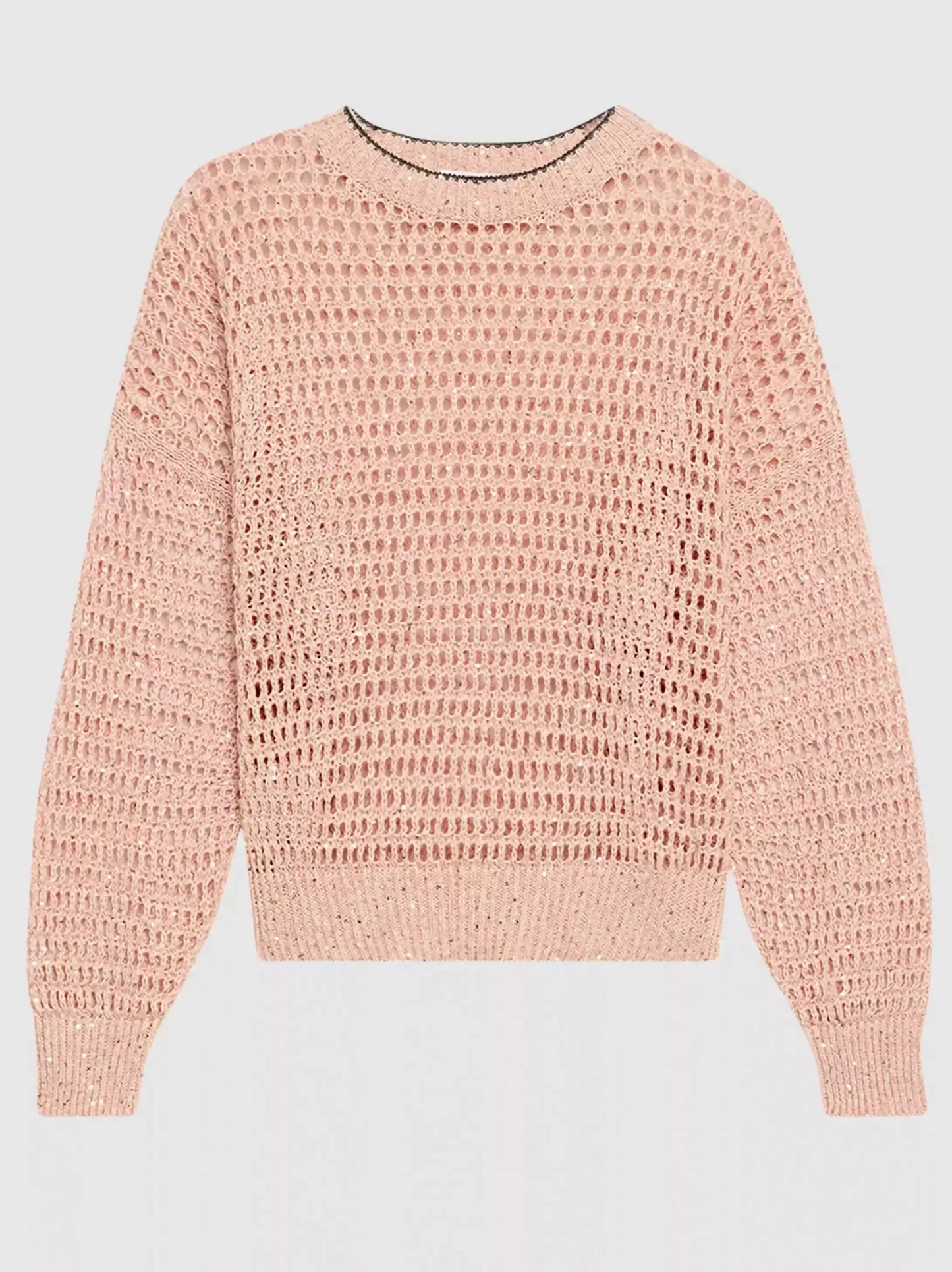 Open-Knit Pink Crew-Neck Sweater - Sweaters & Knitwear