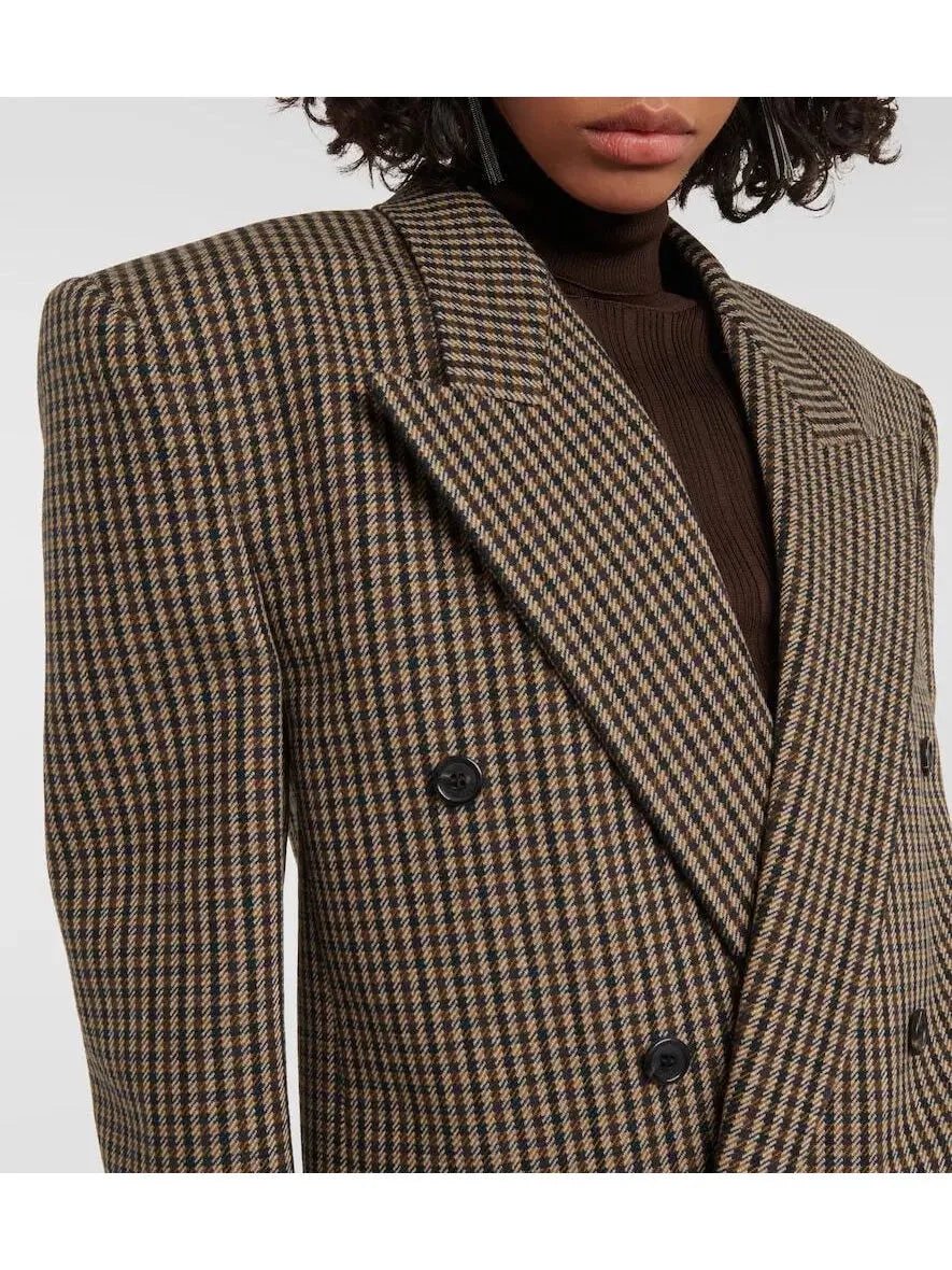 Oversized Checked Wool-Blend Blazer - Jackets