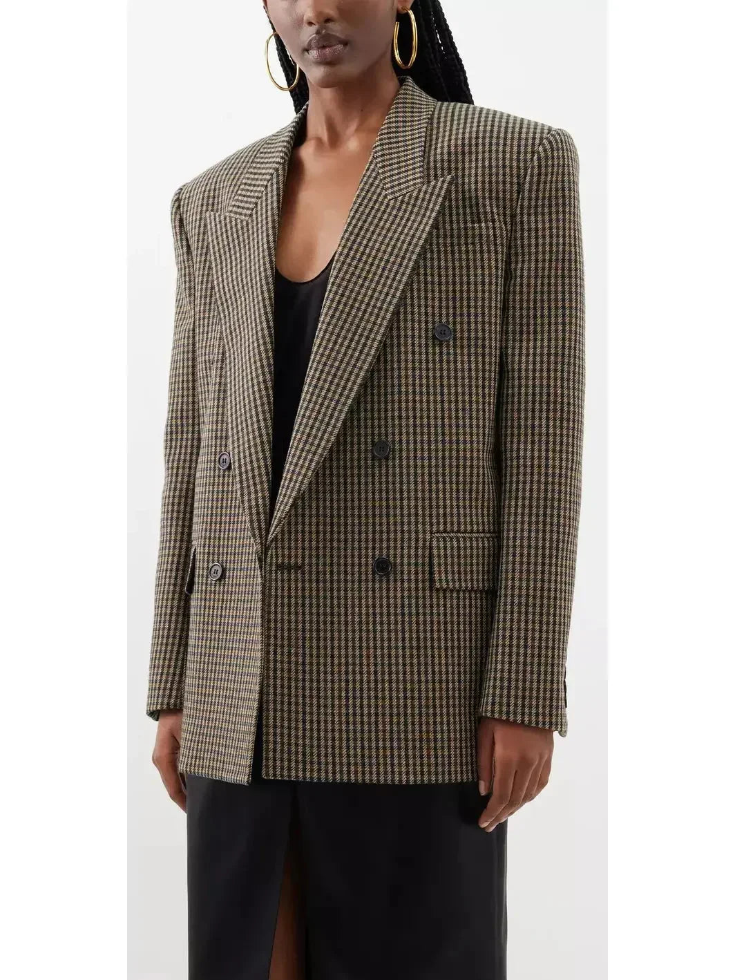 Oversized Checked Wool-Blend Blazer - Jackets