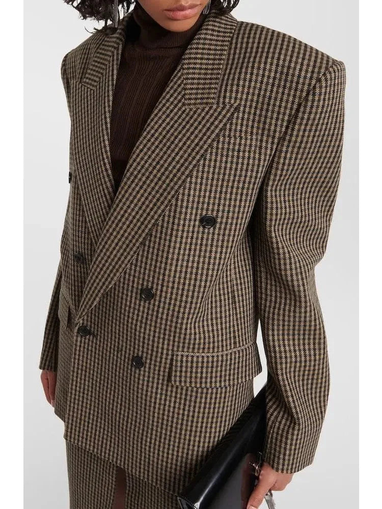 Oversized Checked Wool-Blend Blazer - Jackets