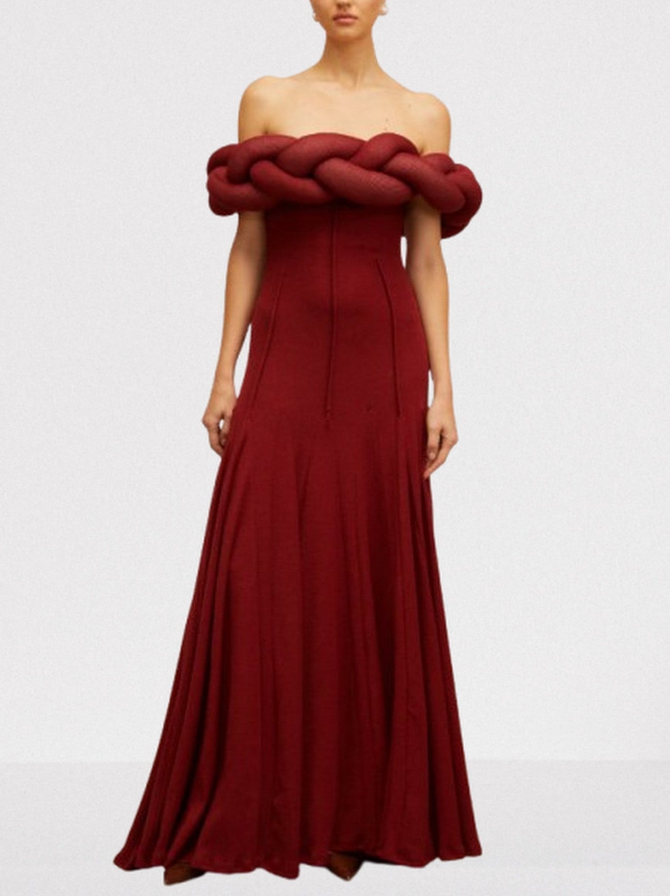 Padded Braided Off-Shoulder Maxi Dress - Dresses