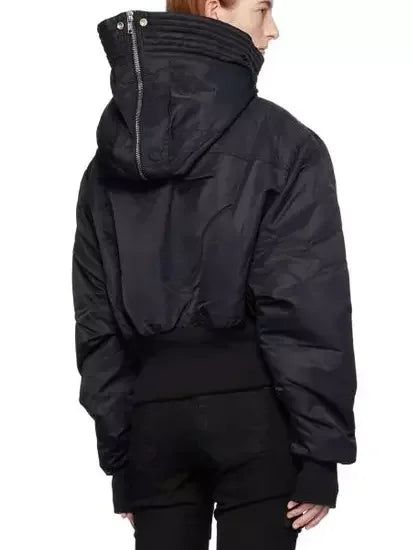 Padded Shell Hooded Bomber Parka Jacket in Black - Jackets