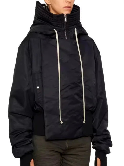Padded Shell Hooded Bomber Parka Jacket in Black - Jackets