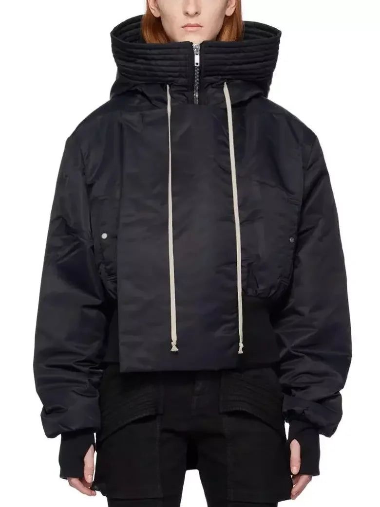 Padded Shell Hooded Bomber Parka Jacket in Black - Jackets