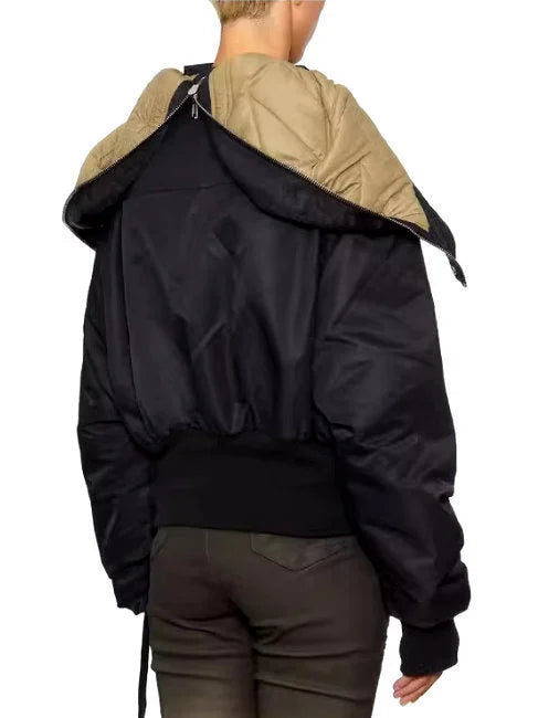 Padded Shell Hooded Bomber Parka Jacket in Black - Jackets