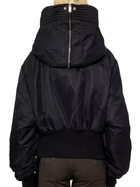 Padded Shell Hooded Bomber Parka Jacket in Black - Jackets