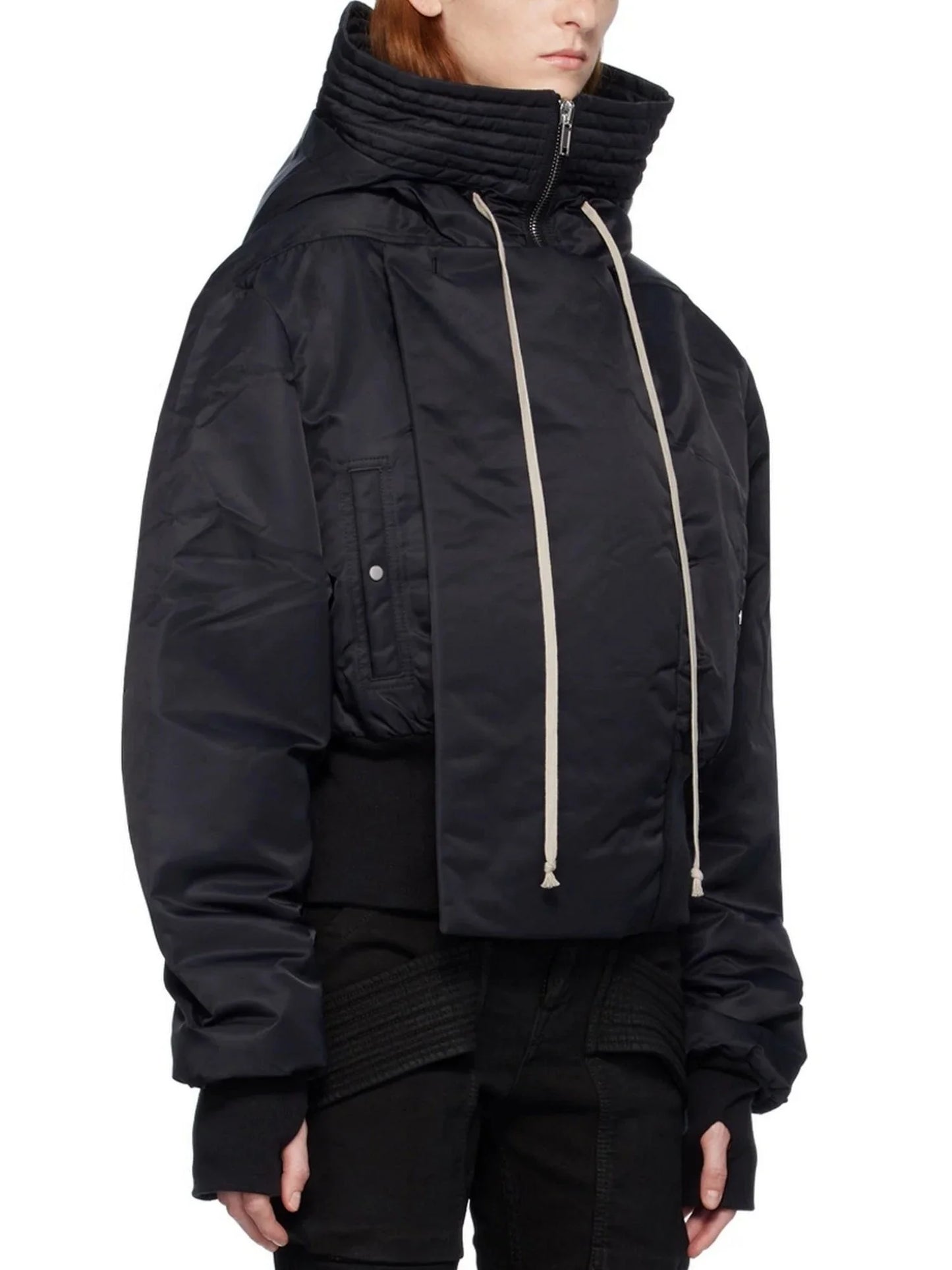 Padded Shell Hooded Bomber Parka Jacket in Black - Jackets