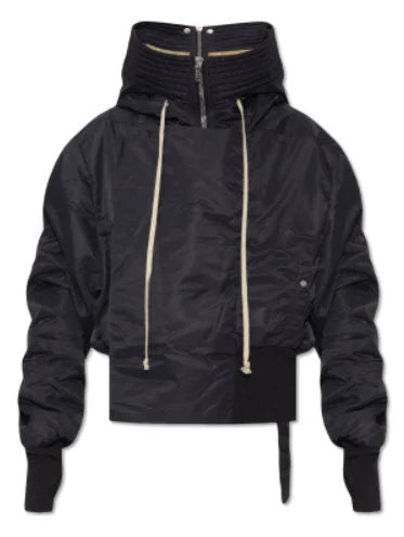 Padded Shell Hooded Bomber Parka Jacket in Black - Jackets