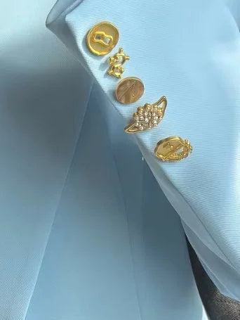 Padlock Single-Breasted Blazer Jacket with Bijoux Buttons - Jackets