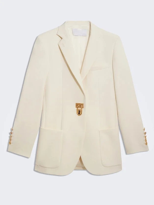 Padlock Single-Breasted Blazer Jacket with Bijoux Buttons - Small / Cream - Jackets