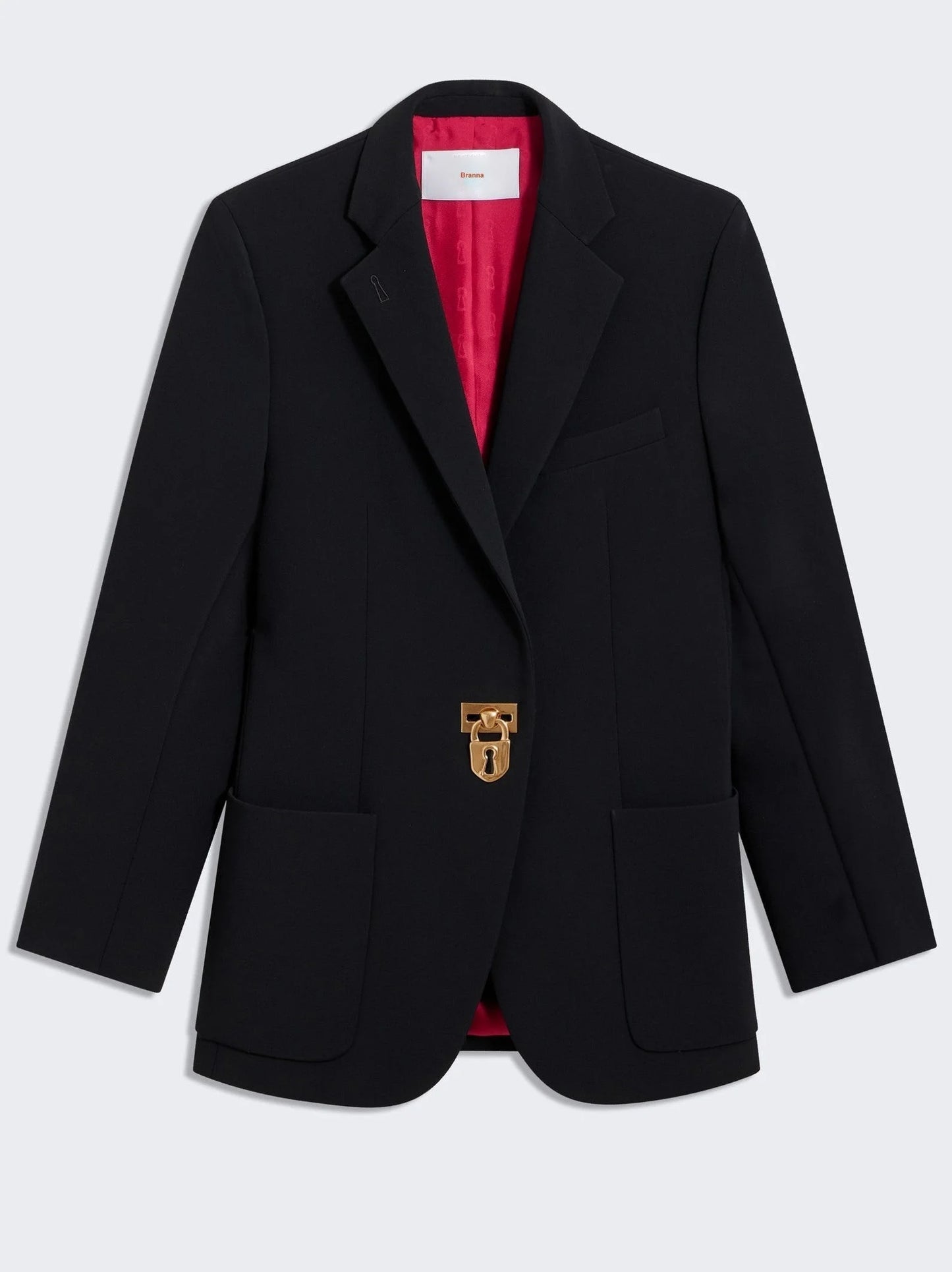 Padlock Single-Breasted Blazer Jacket with Bijoux Buttons - Small / Black - Jackets
