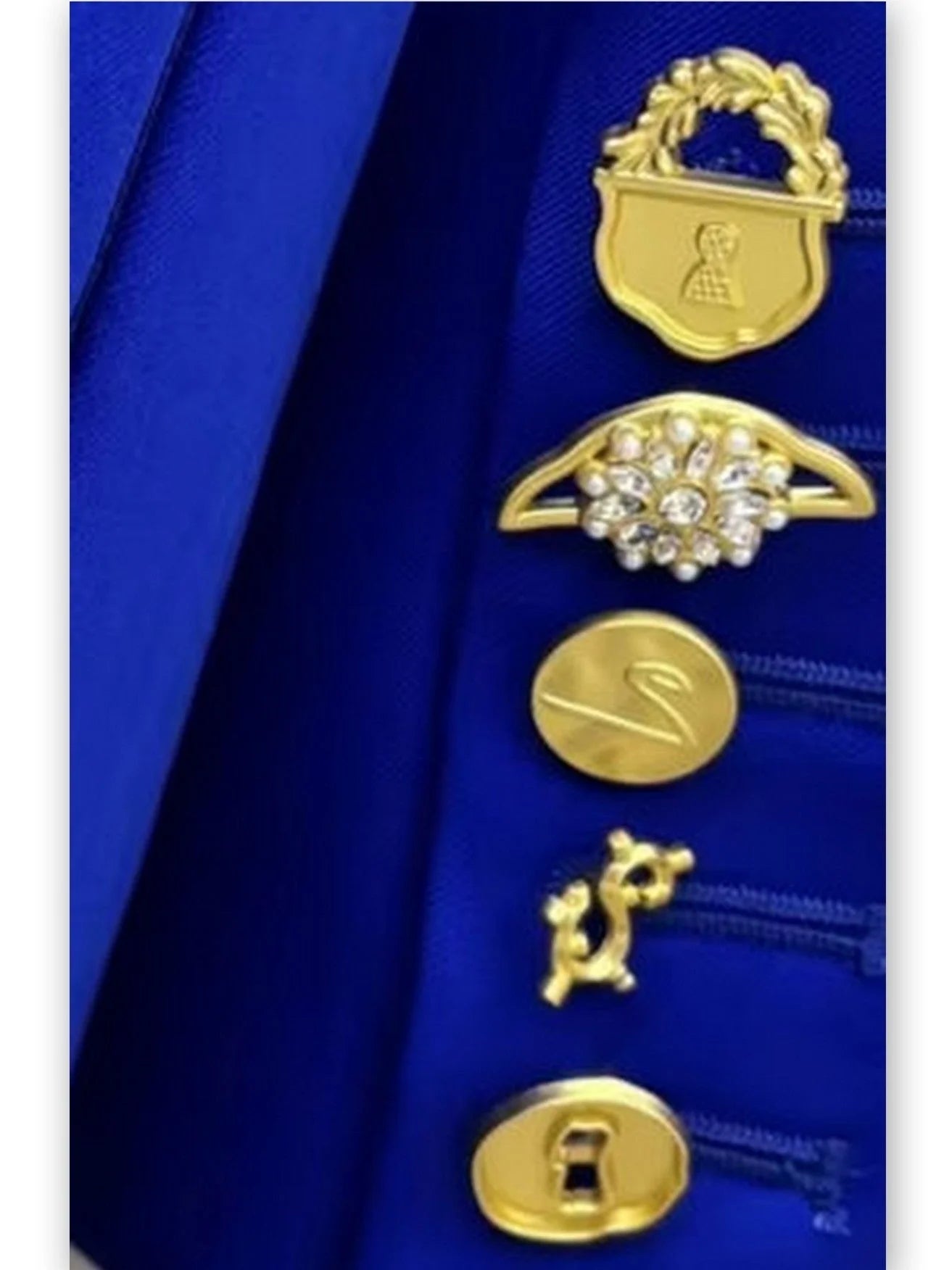 Padlock Single-Breasted Blazer Jacket with Bijoux Buttons - Small / Blue - Jackets