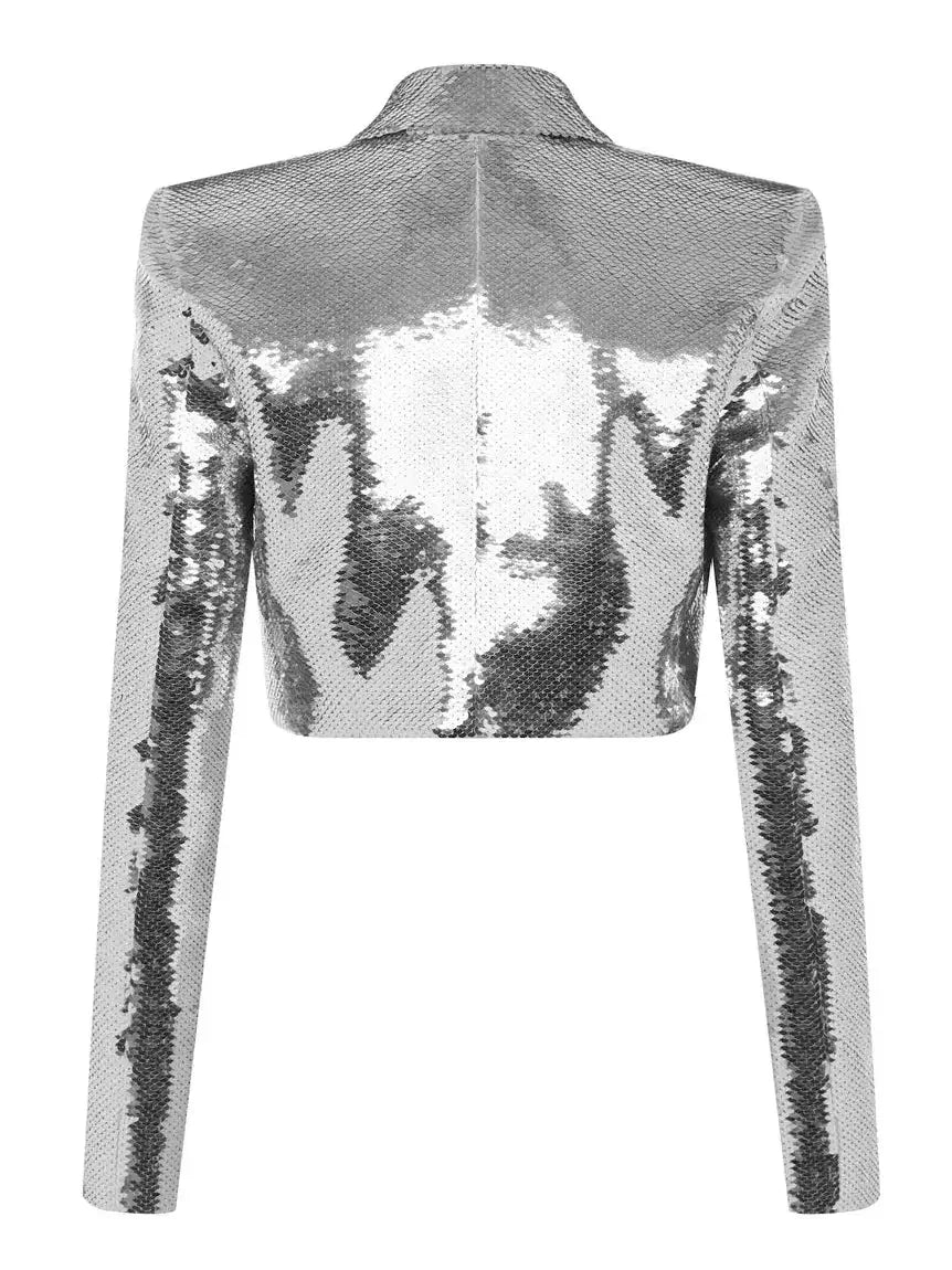 Pagett Silver Sequin Cropped Blazer and Skirt Set - Suits & Sets